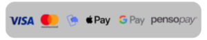 Visa, Mastercard, Apple Pay, Google Pay og PensoPay
